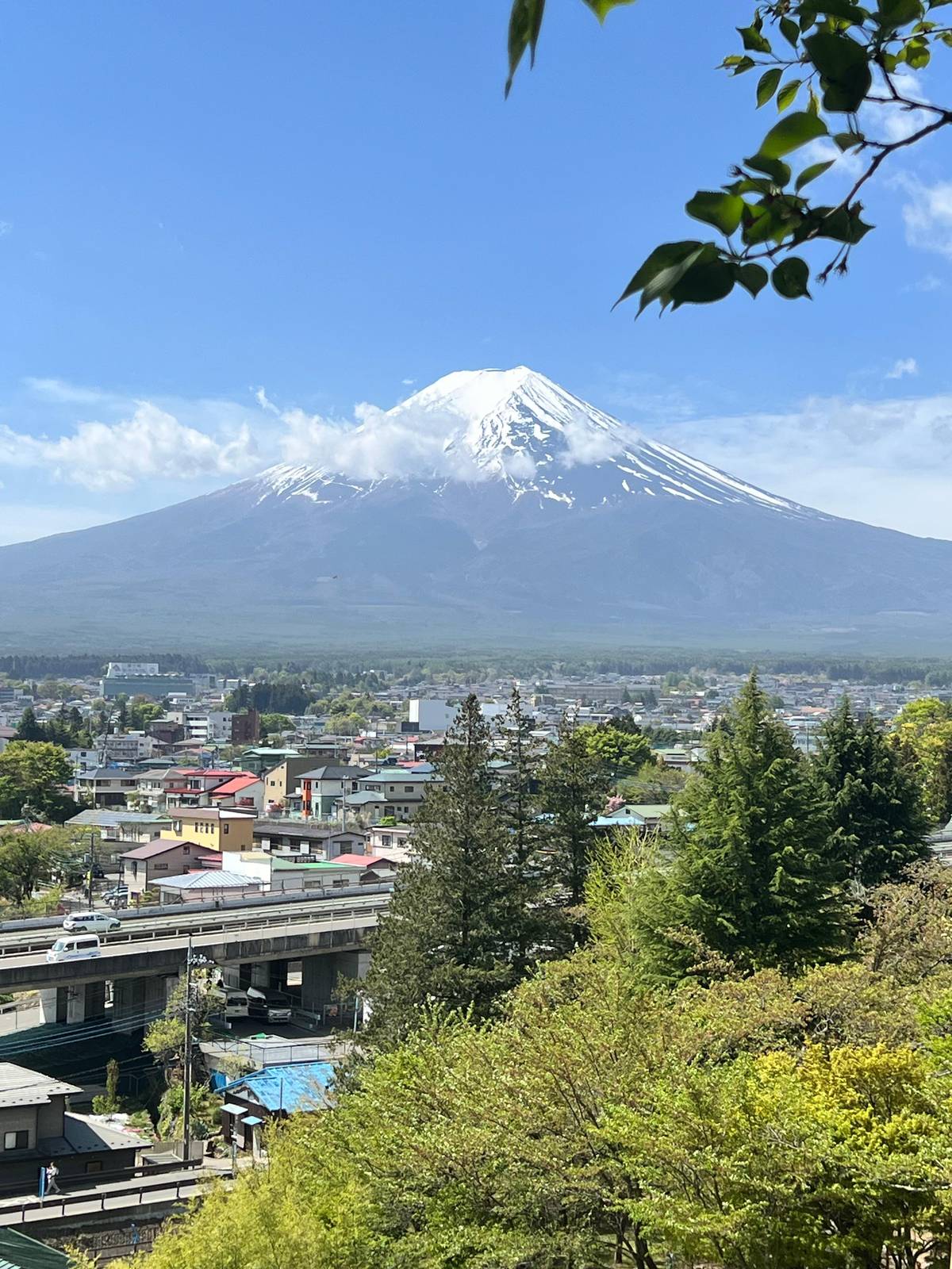 Fuji rising over the rooftops of Fujiyoshida