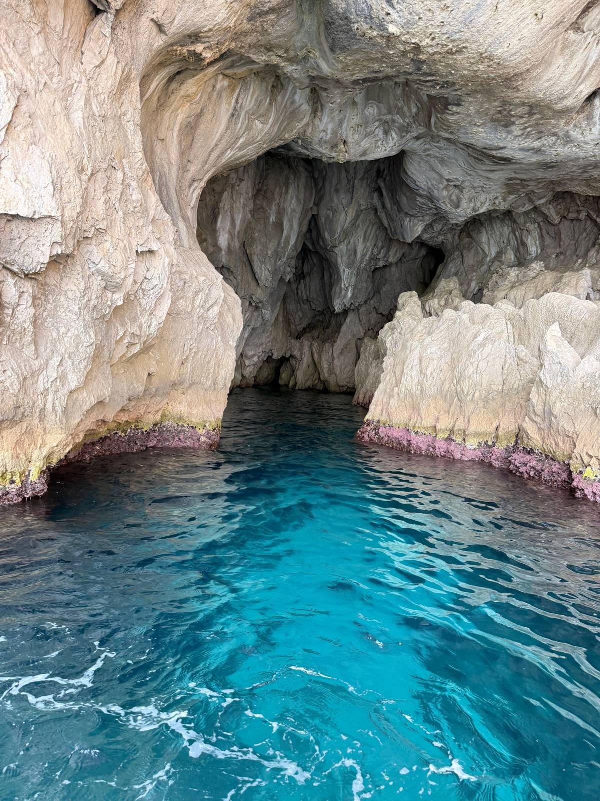 A pale sea cave at the waterline