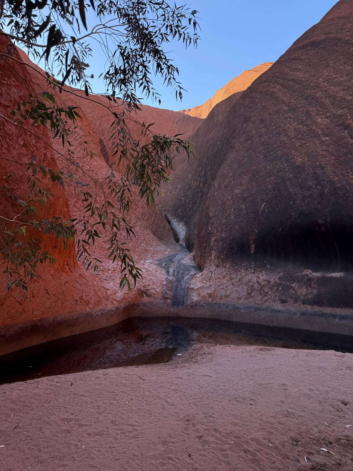 Mutitjulu Waterhole in a shaded fold at the foot of the rock