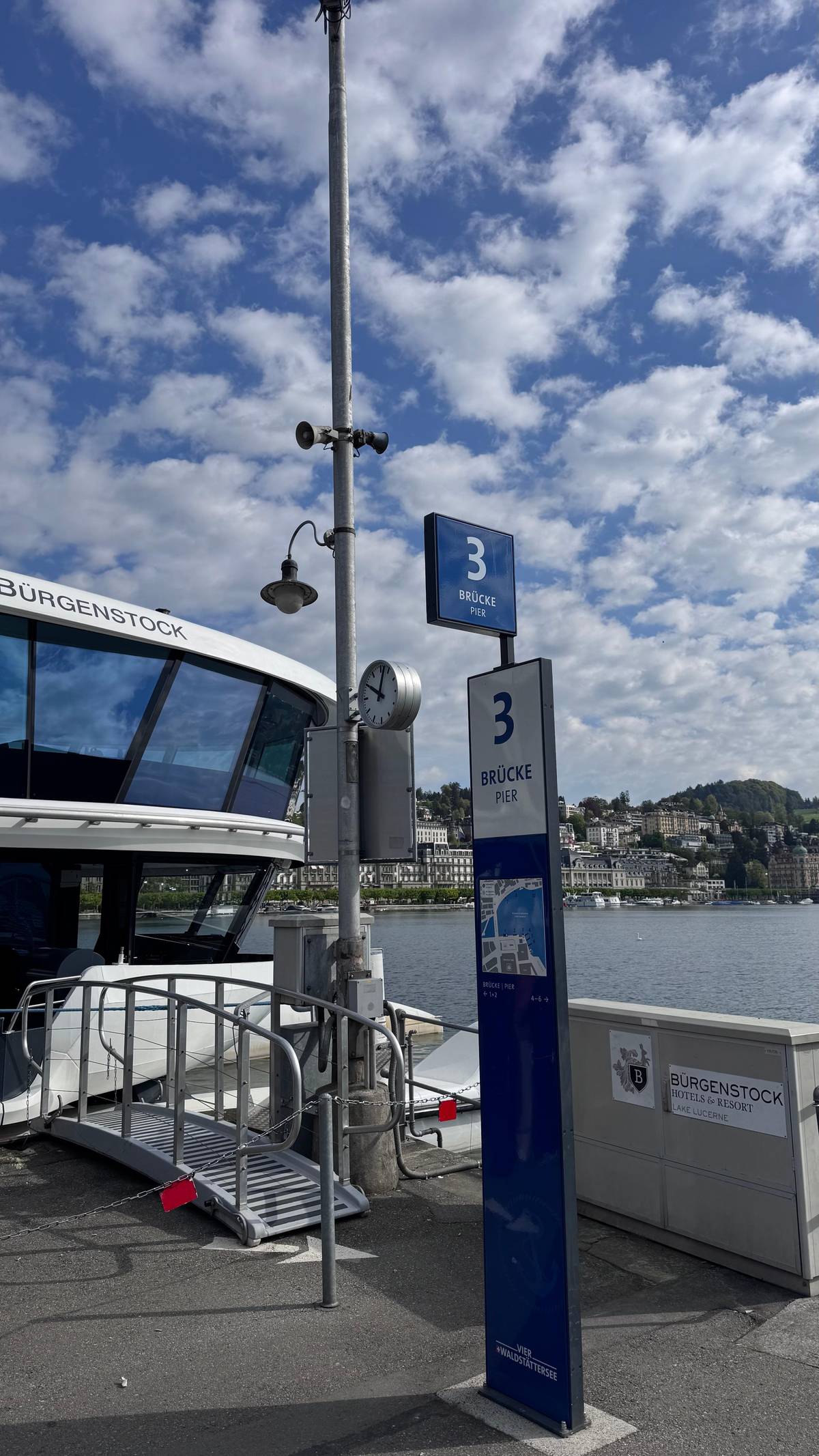 Pier 3 in Lucerne with a catamaran alongside