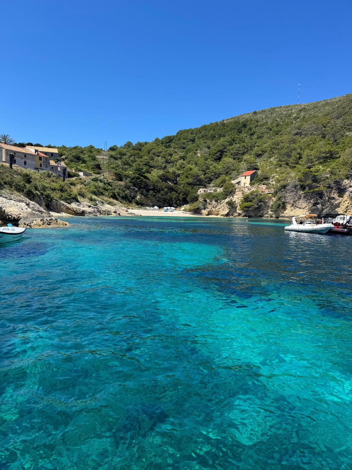 Turquoise water in a cove off Vis