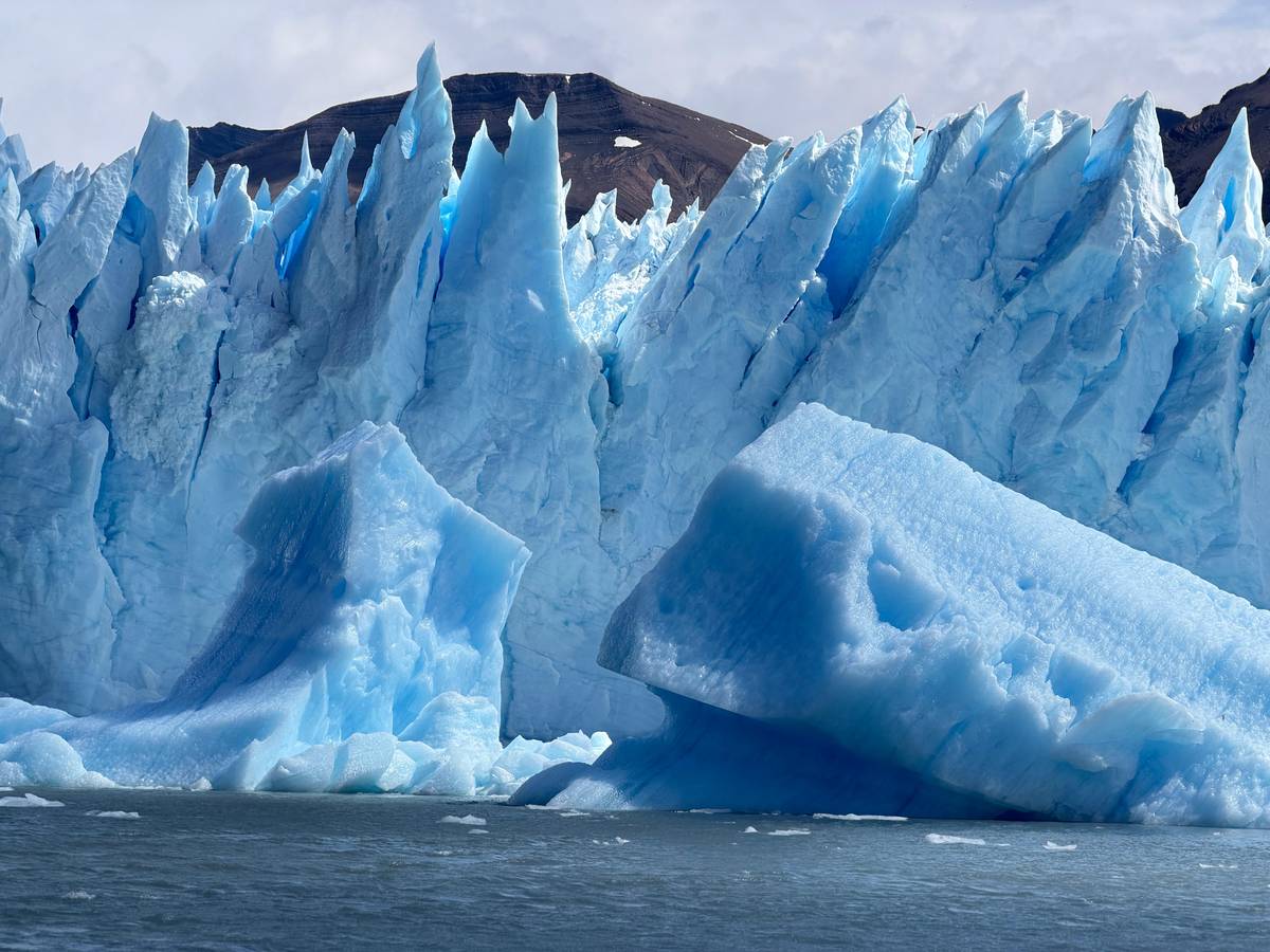 Blue ice towers at the edge of the front