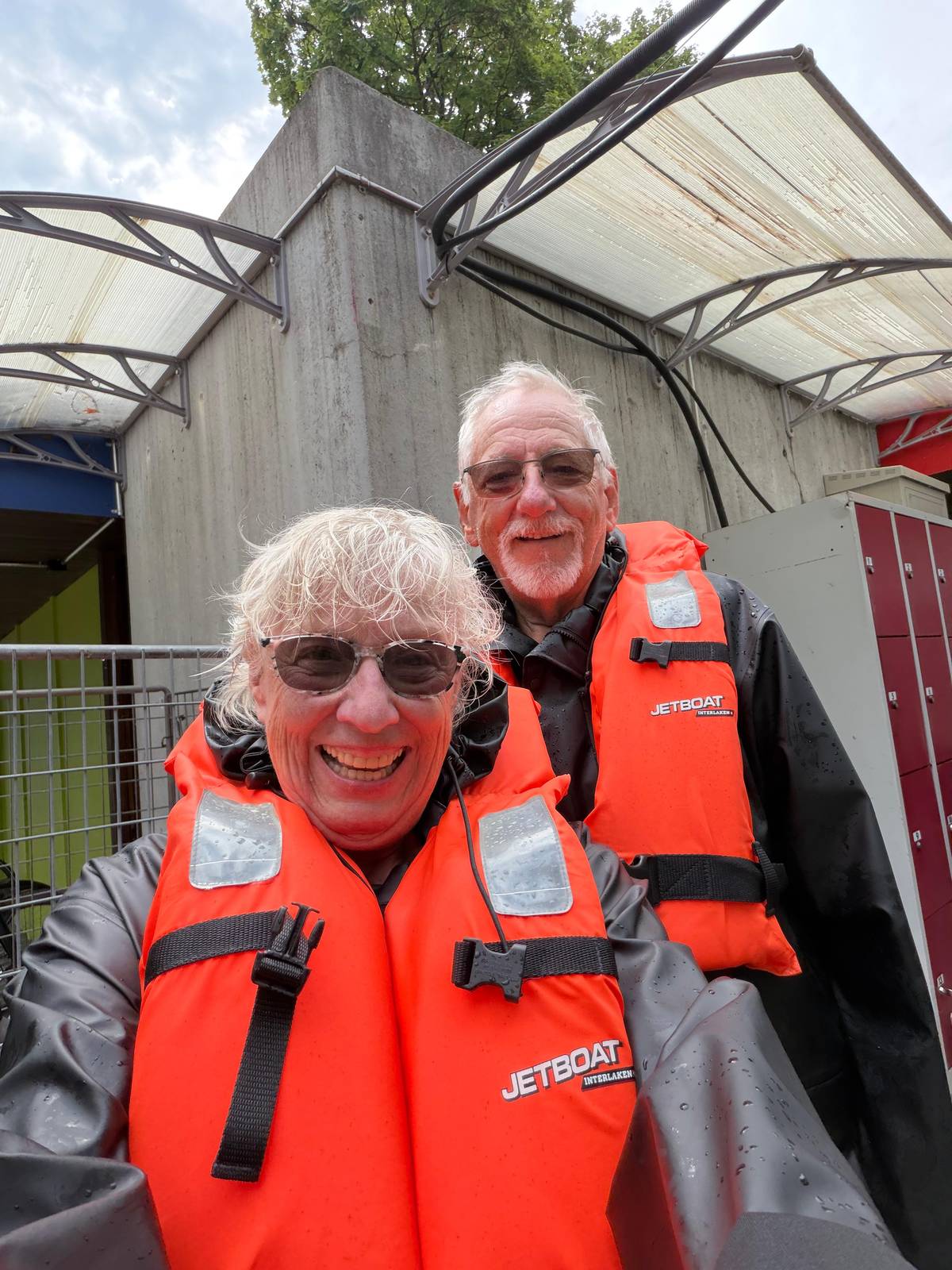 Two guests in life jackets after the ride