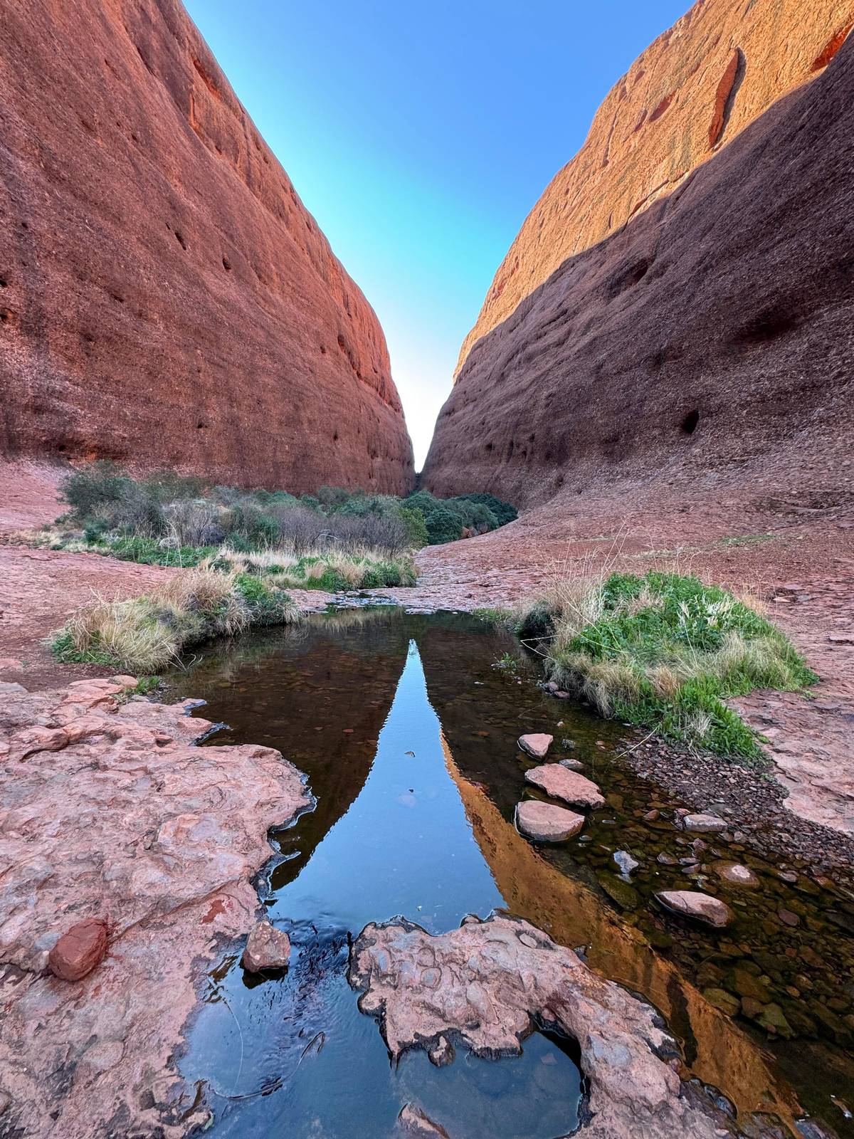 A rock pool reflecting the sky in the gorge