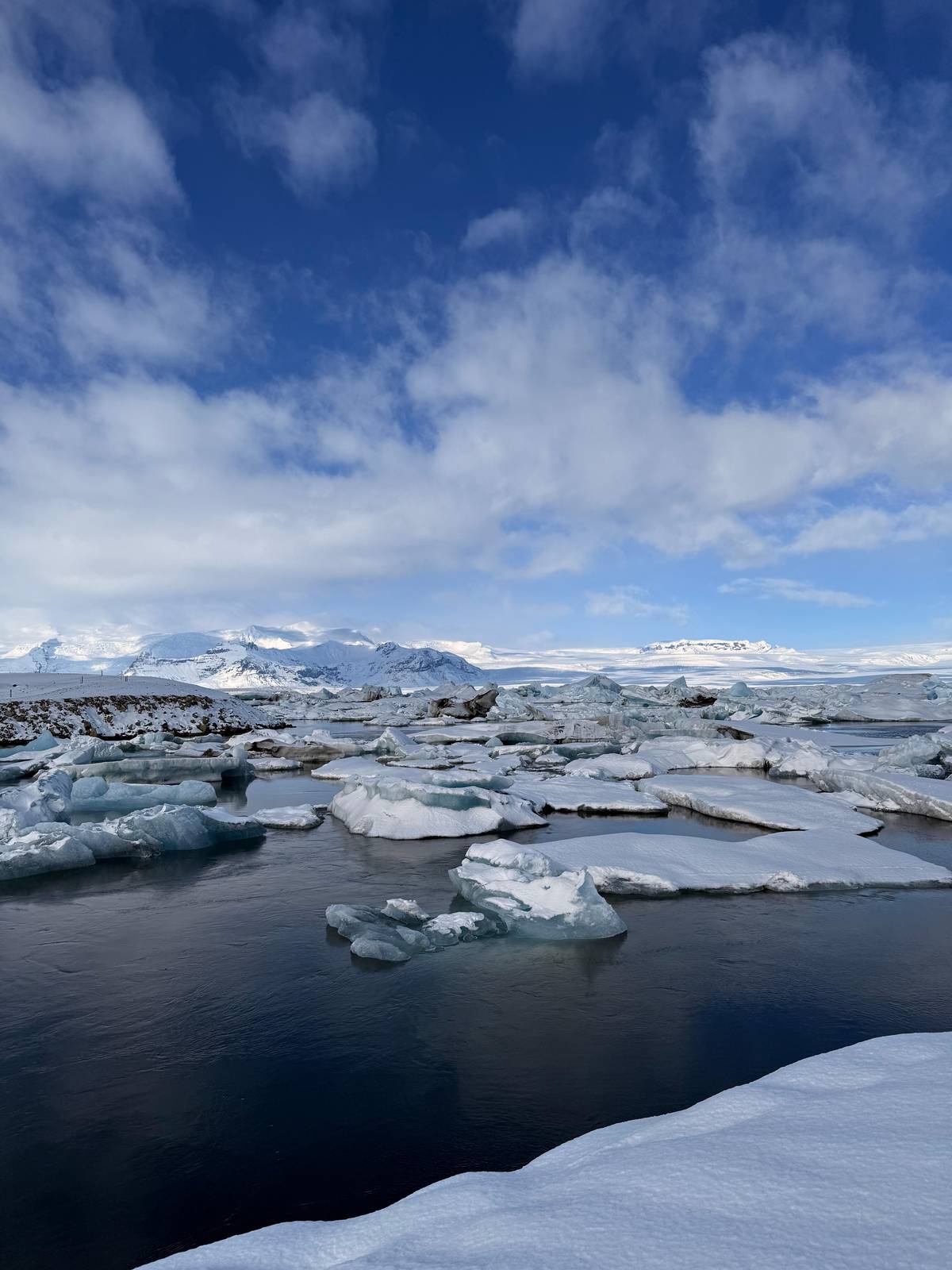 Icebergs on Jökulsárlón below the glacier