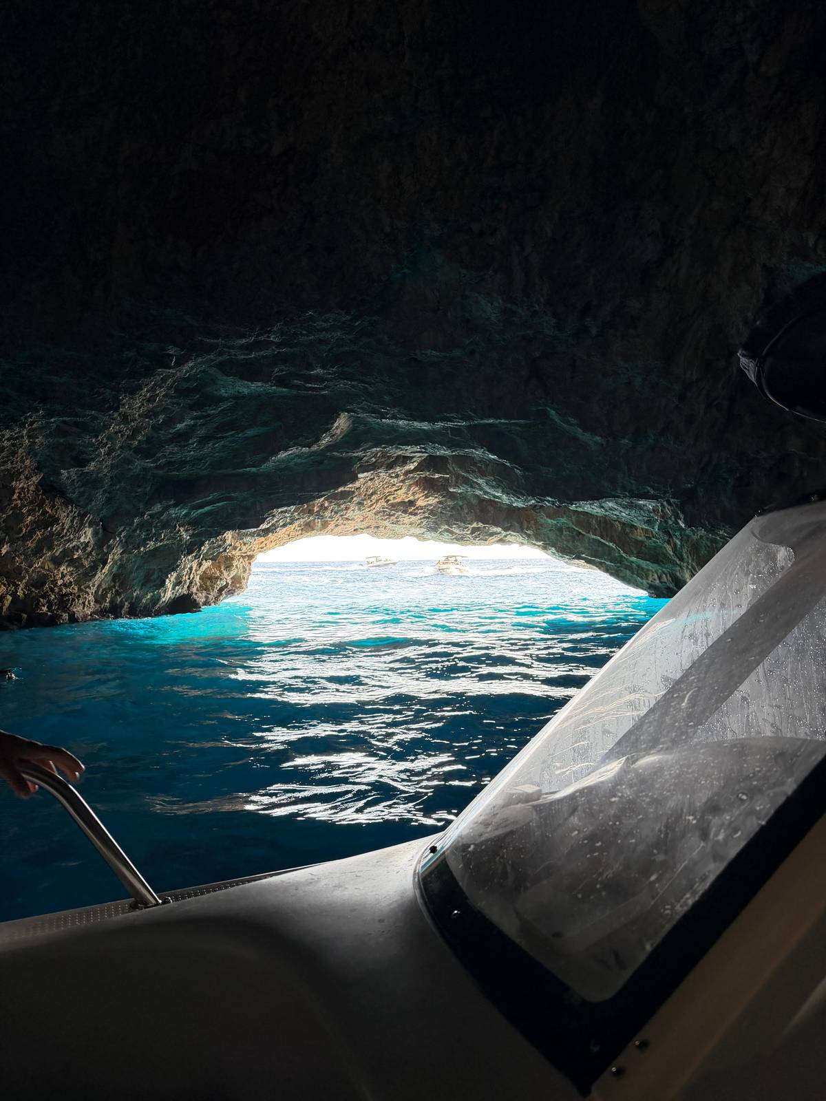 Light pouring through the mouth of the Blue Cave