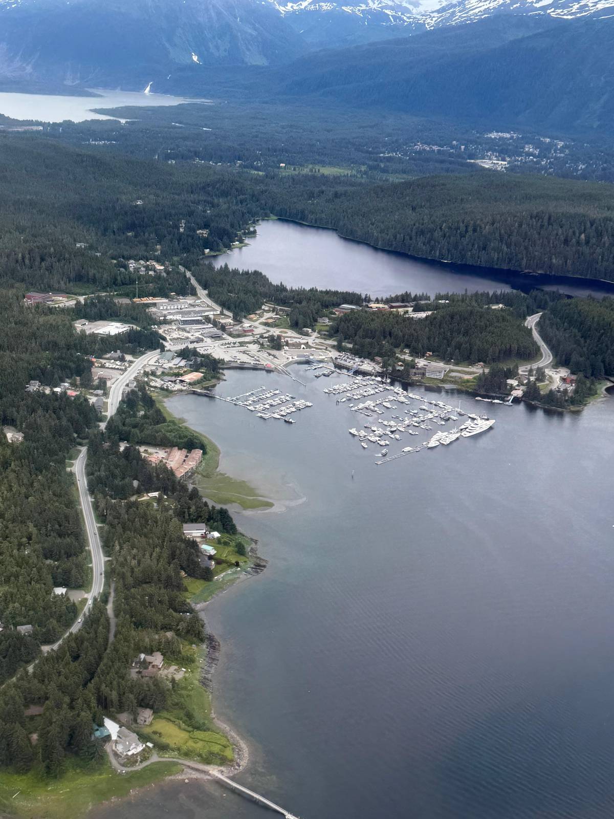 A harbor and lake on the way out