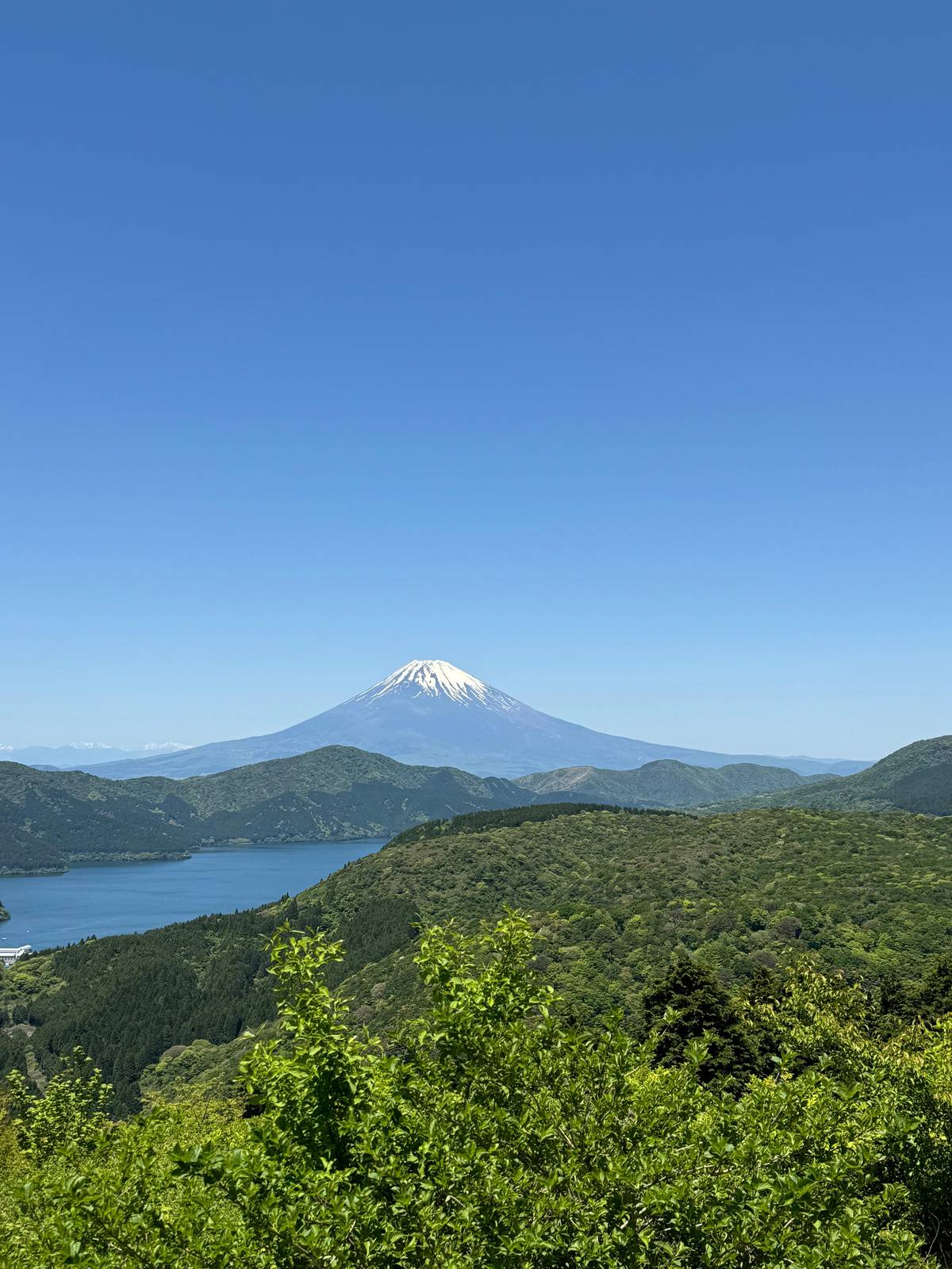 Mount Fuji above Lake Ashi and the Hakone hills
