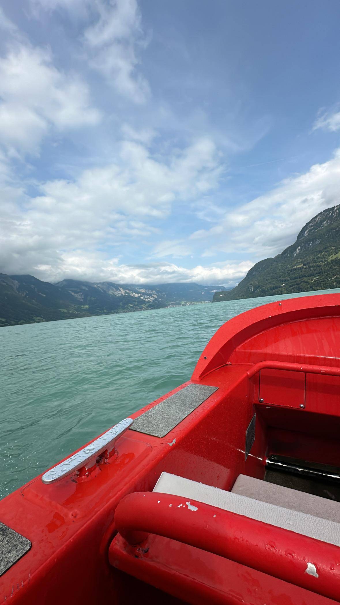 Turquoise water beside the jetboat bow