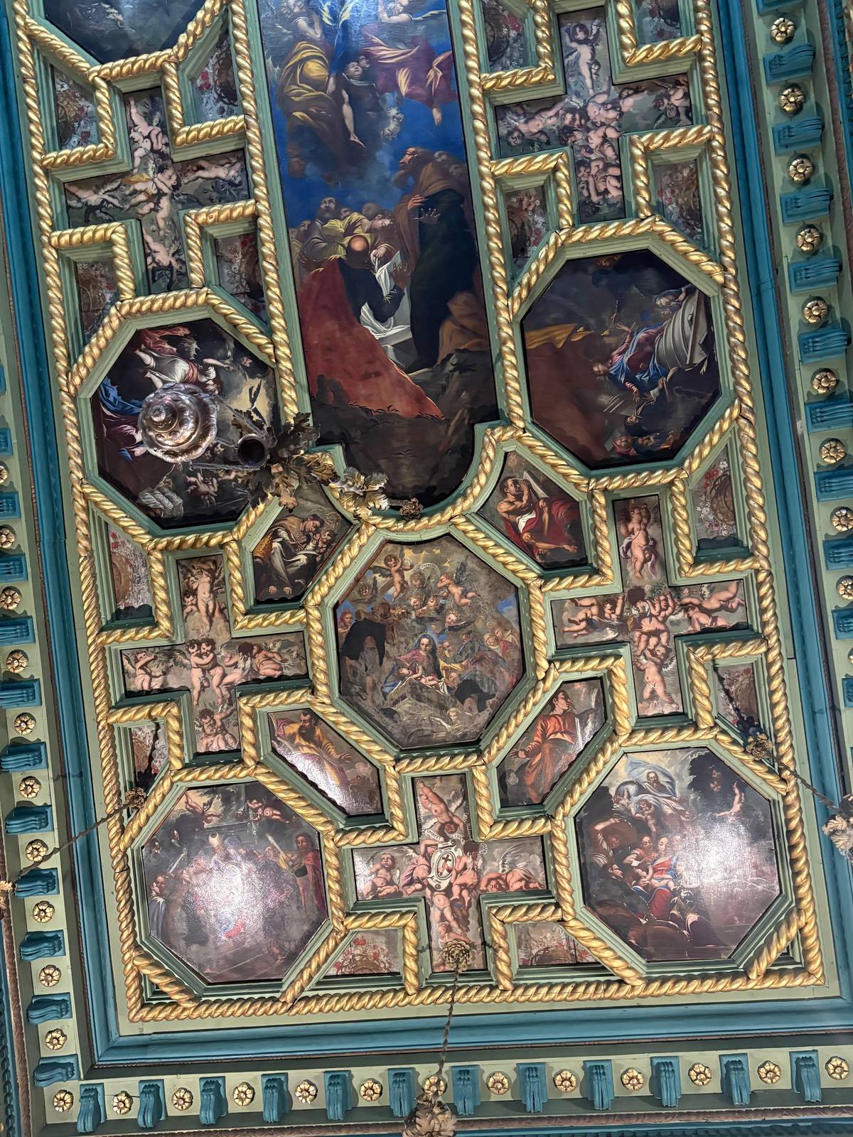 The painted ceiling of the island church