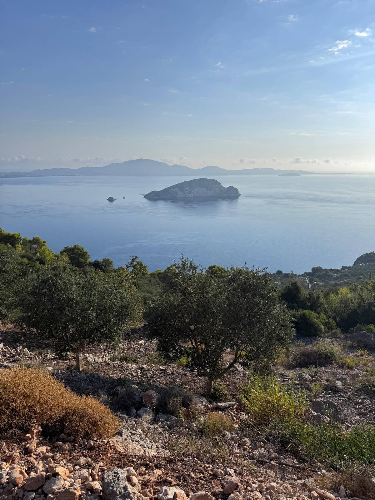 Marathonisi, Turtle Island, seen from the hills of Marathias