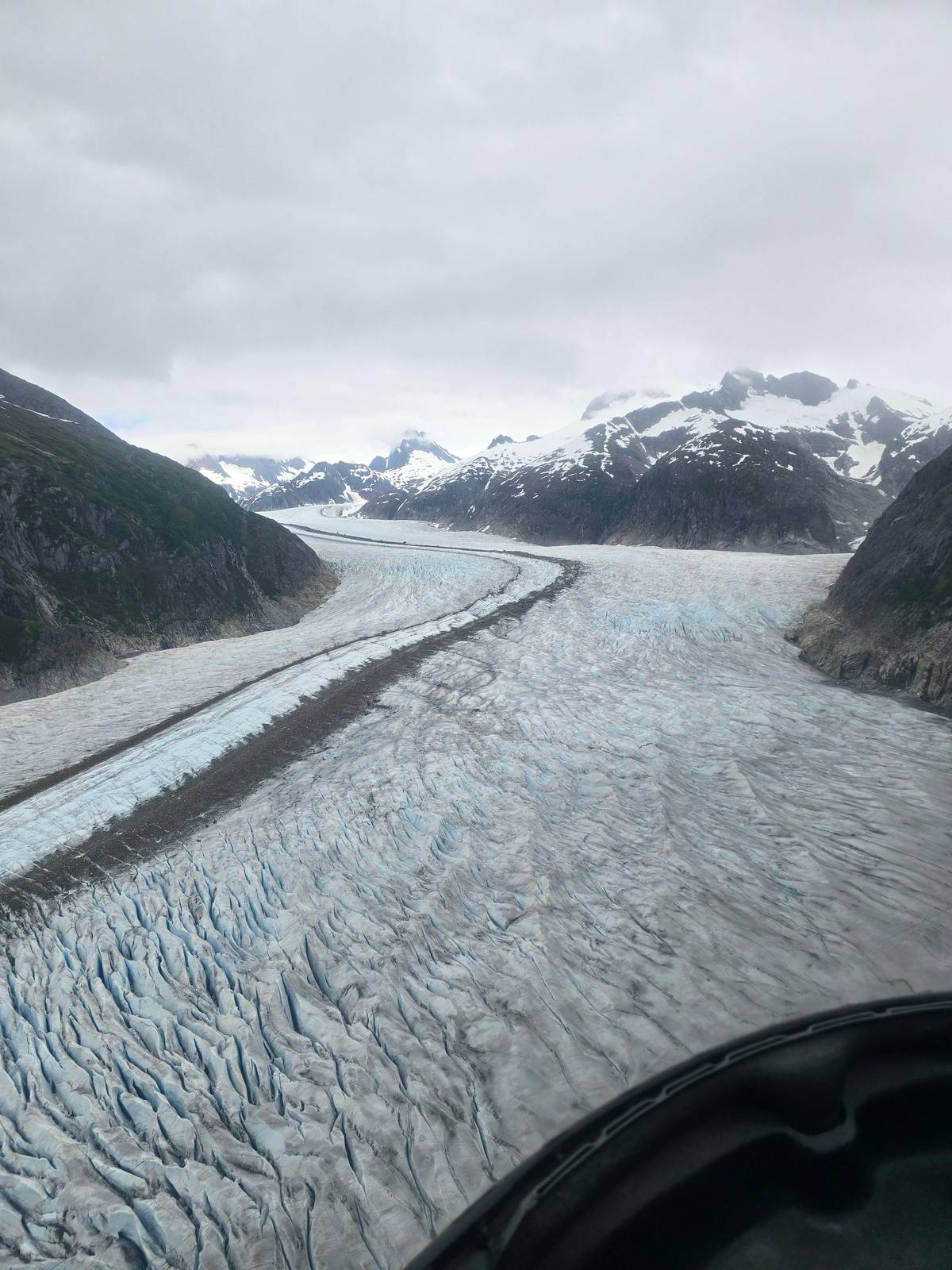 Flying up a glacier valley