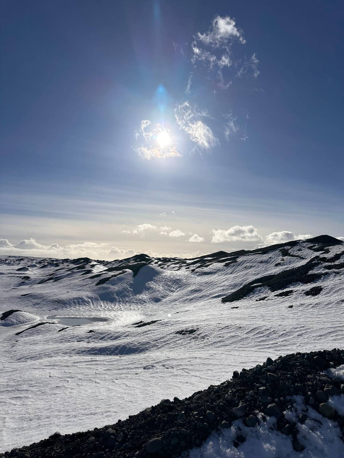 Winter sun over the snow-covered glacier