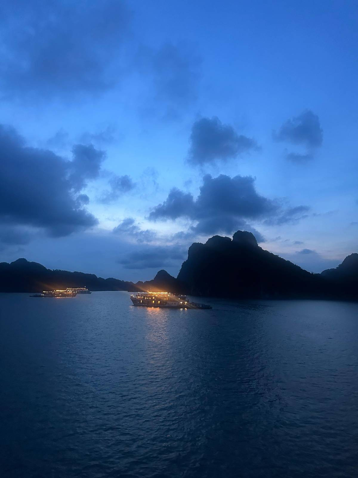 Blue hour with boats anchored for the night
