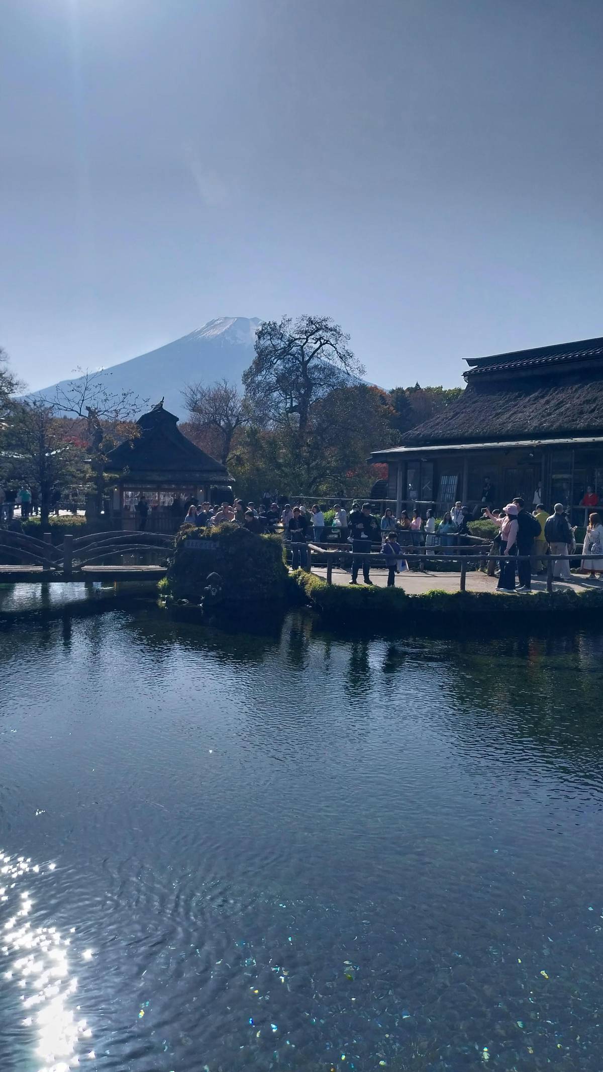 A spring pond and thatched roofs at Oshino Hakkai