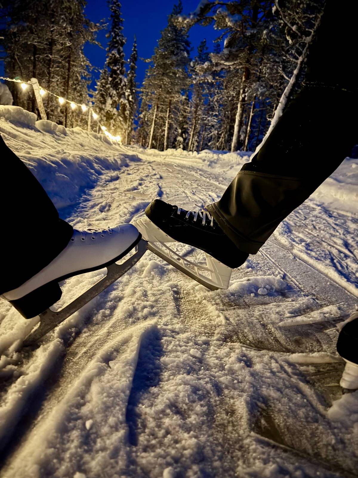Skates on the natural ice, seen from above