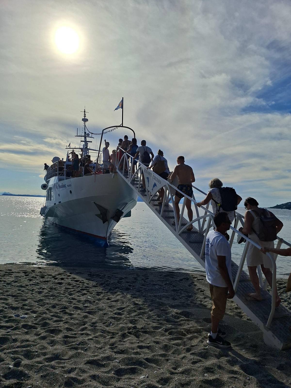 Guests boarding by the bow ladder