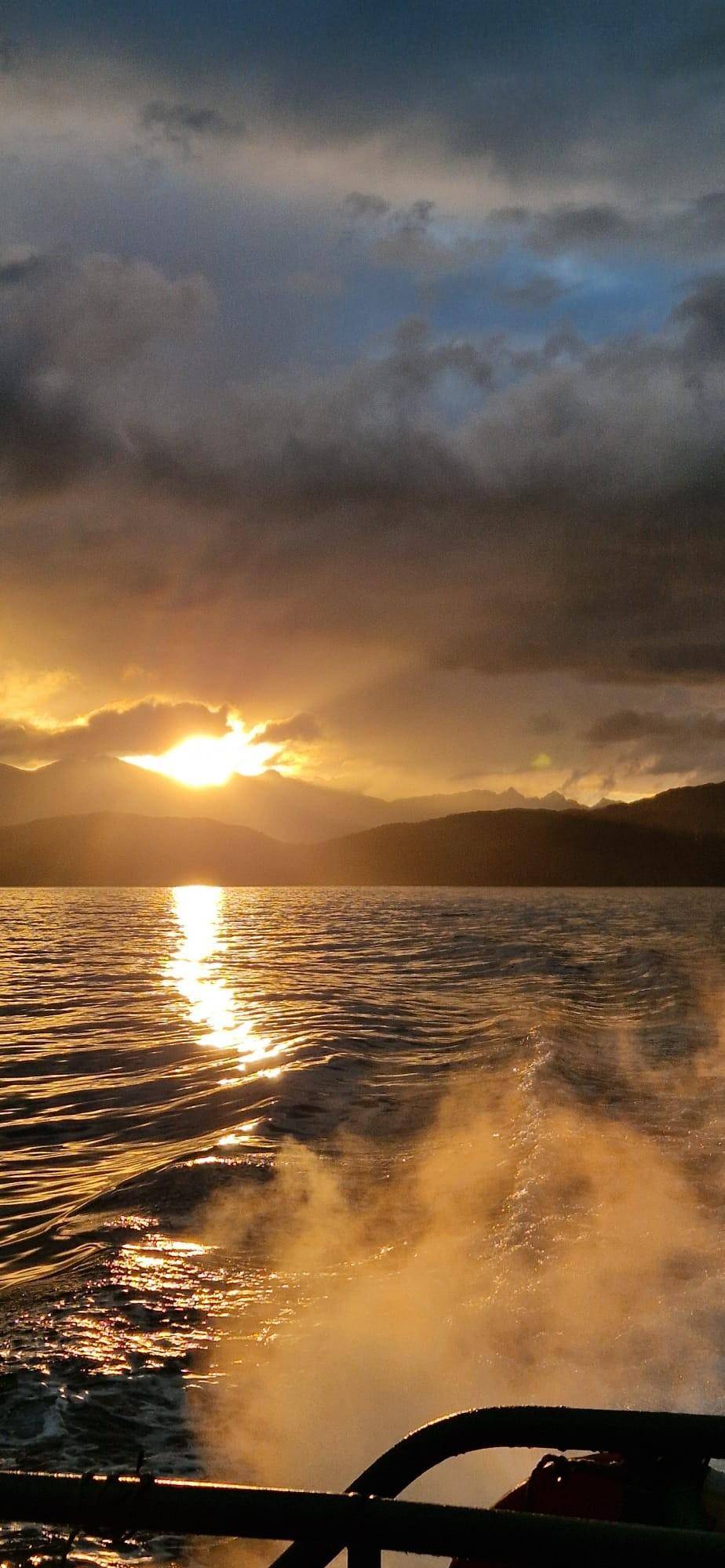 Sunset over the strait from the stern