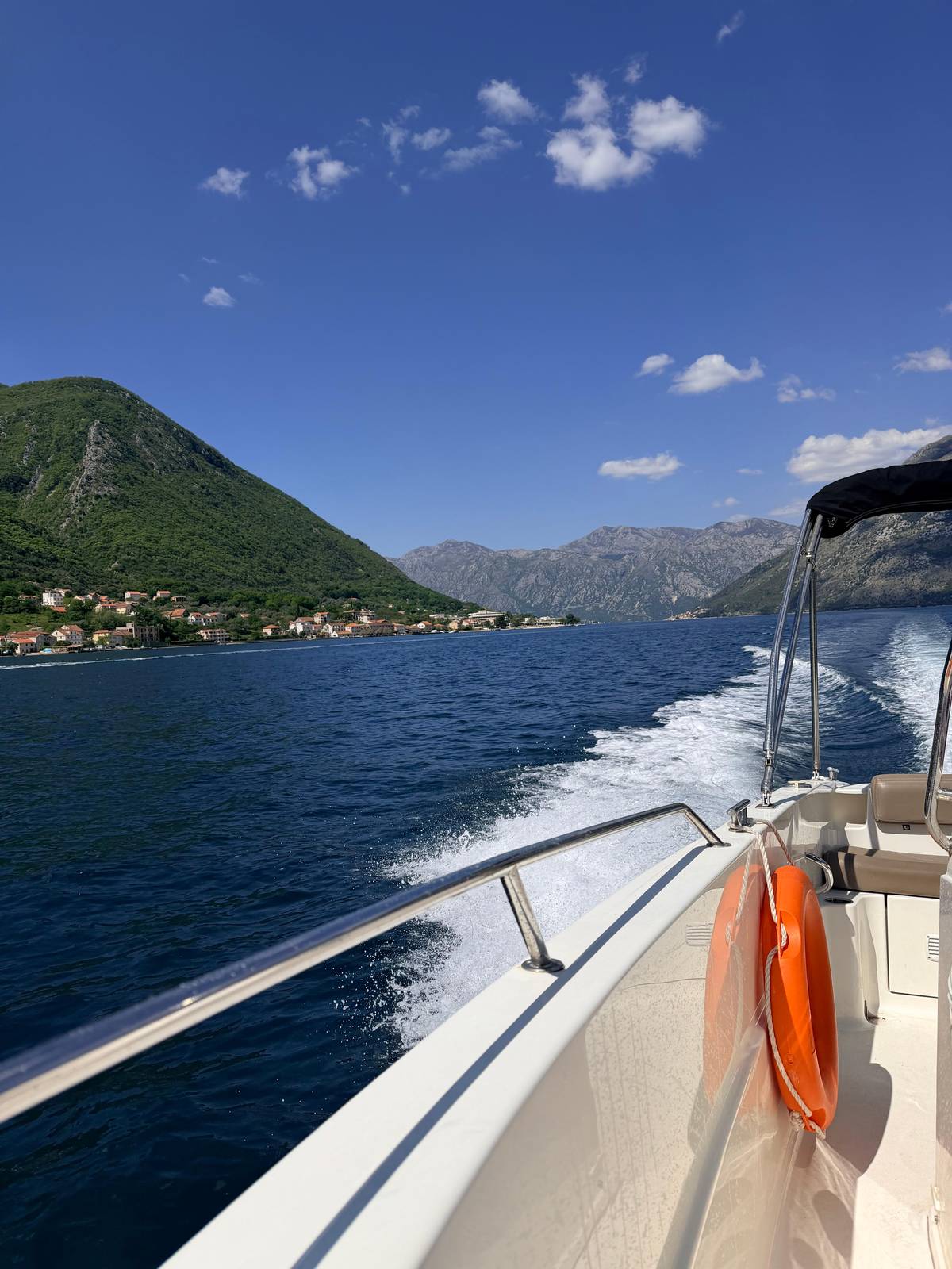 A speedboat wake on the Bay of Kotor