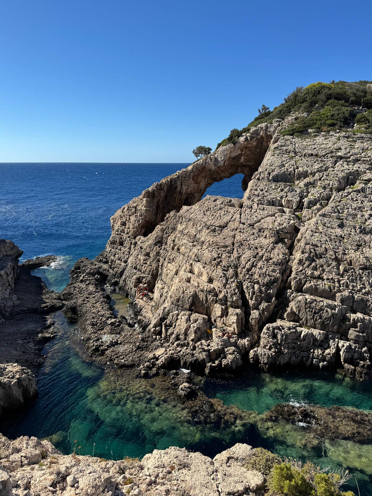 The rock arch at Korakonisi above green water