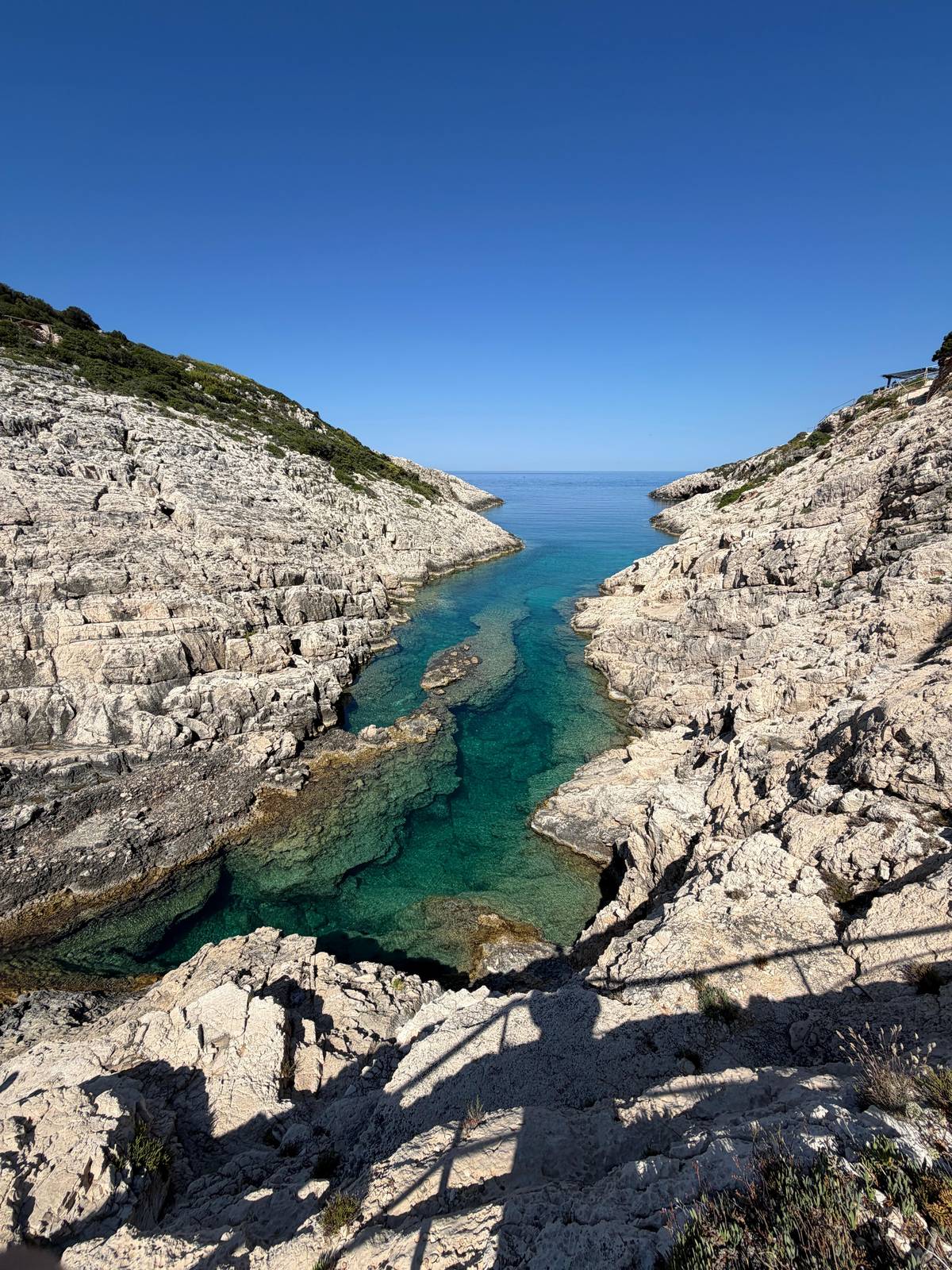 The narrow sea inlet at the swim stop