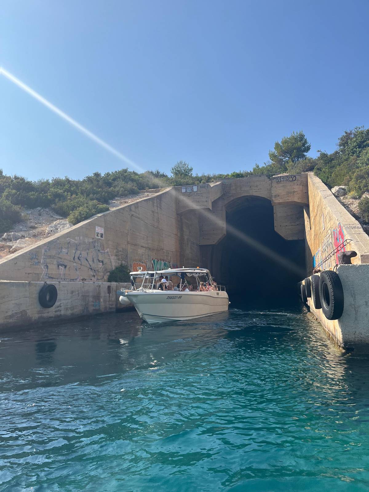 A concrete tunnel built for boats on Vis