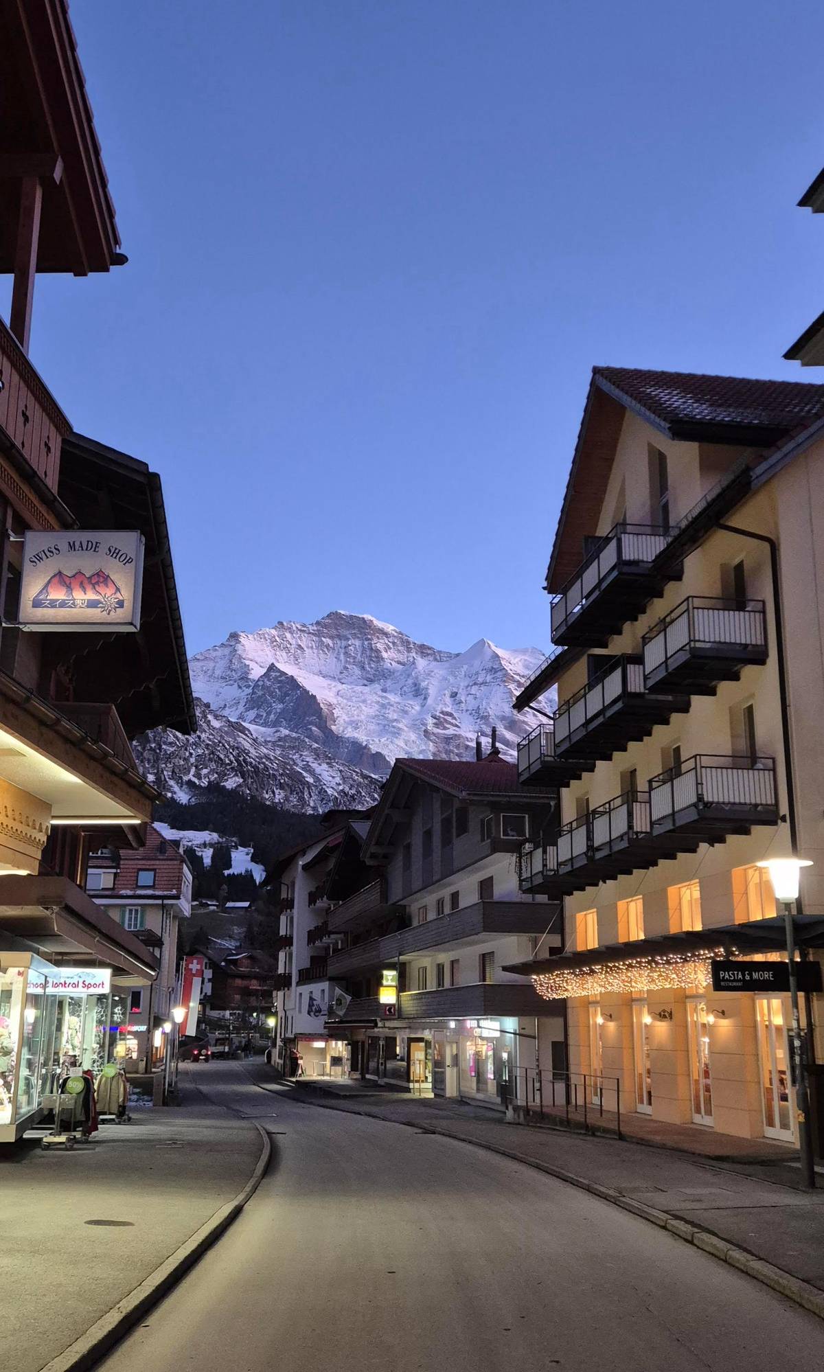 Evening in Wengen with the Jungfrau beyond