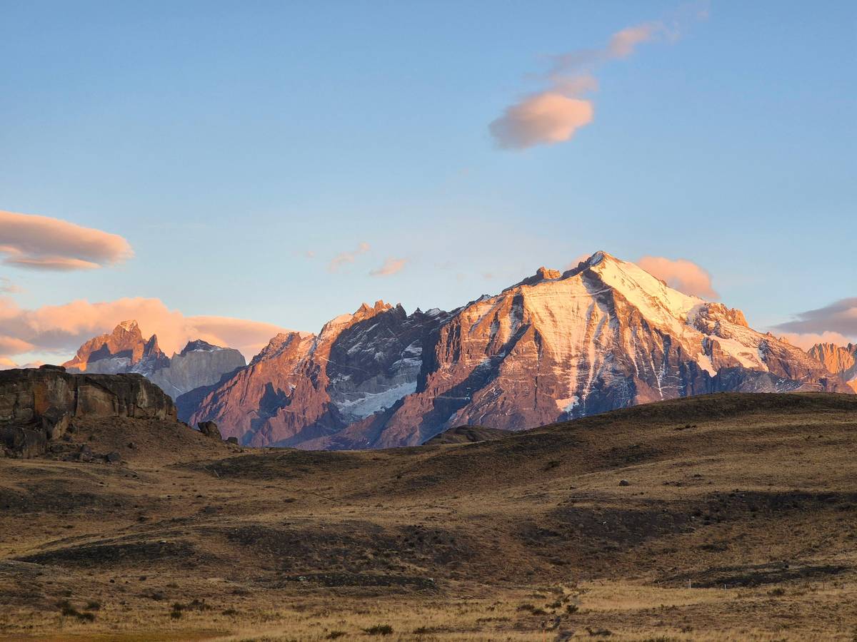 First light on the Paine massif