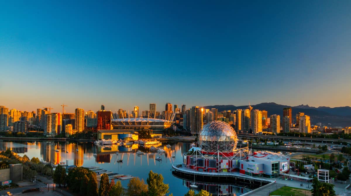 Vancouver at dusk, where the trip starts