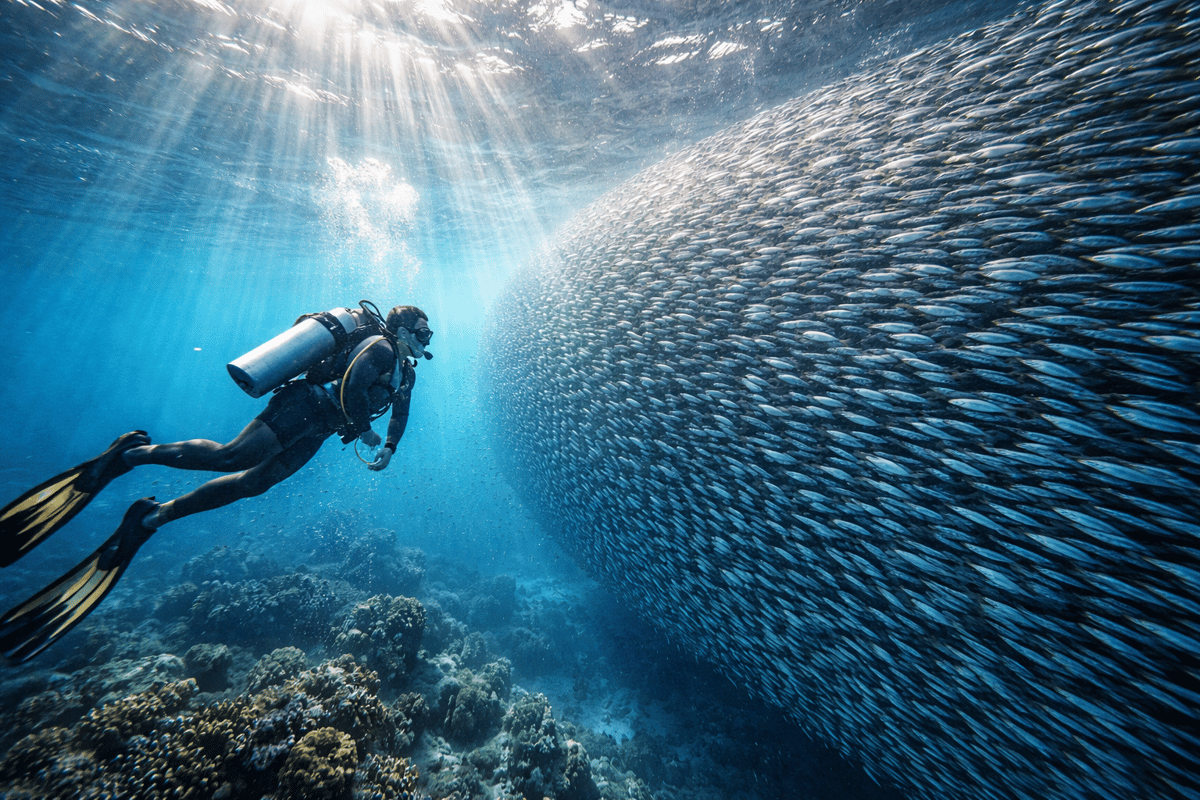 Moalboal, Cebu: Pescador Island Scuba Diving and Sardine Run
