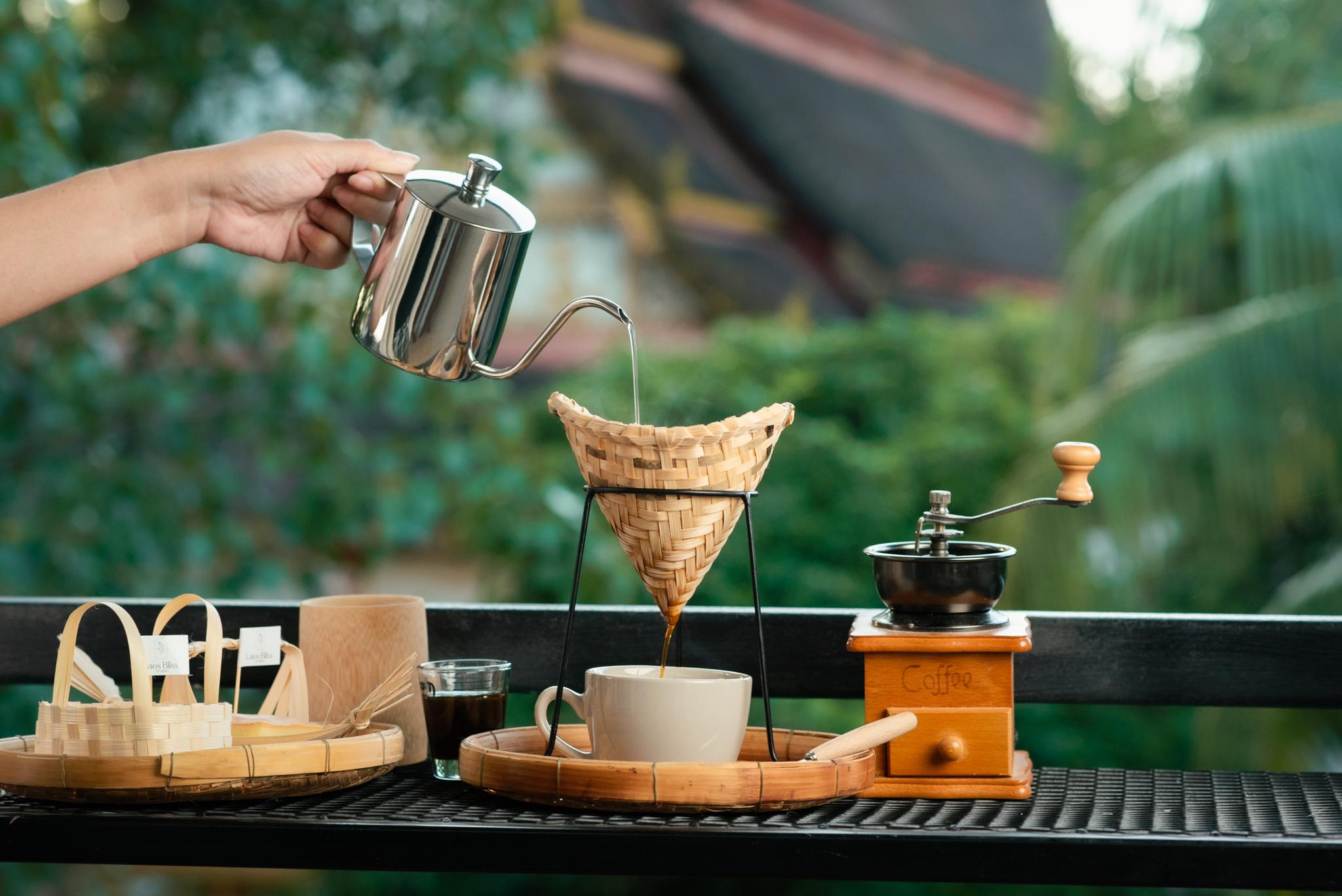 Vientiane: Self Bamboo Drip Coffee with Temple View 3