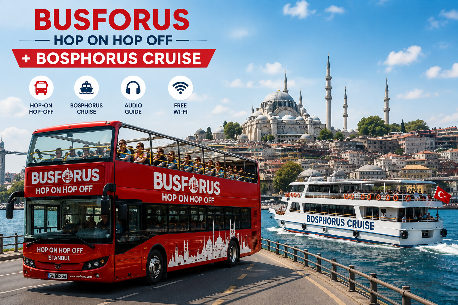 Istanbul: Hop-On Hop-Off Bus Tour -Bosphorus Cruise Day Time