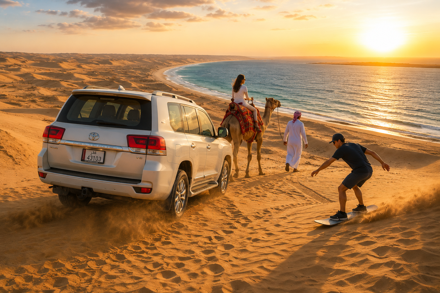 Doha: Inland Sea Safari, Sandboarding & Optional Camel Ride