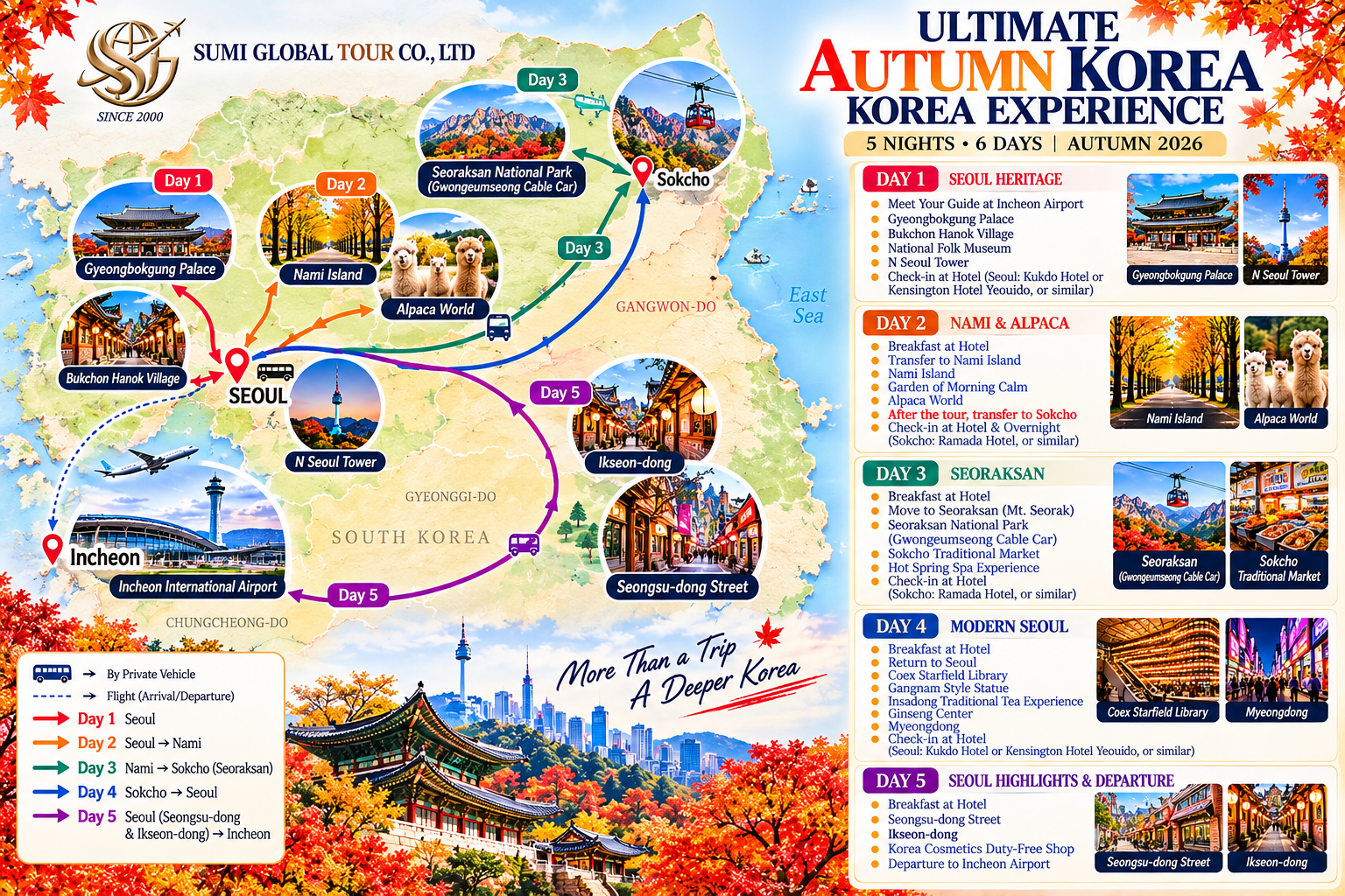From Incheon Airport:5-Day Korea Tour with Hotels& Transfers 2