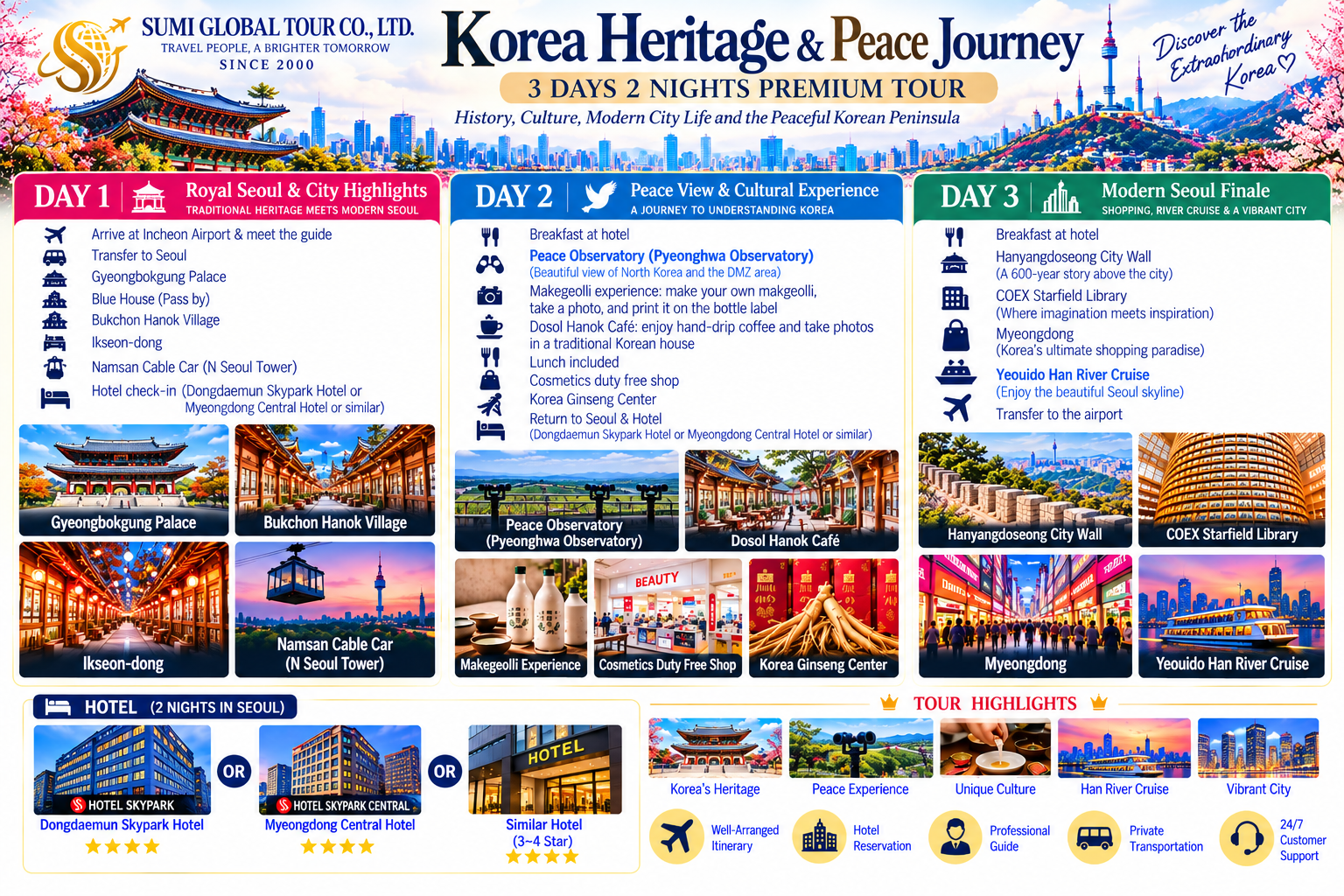 3-Day Seoul Heritage & Peace Journey &Han River Cruise
