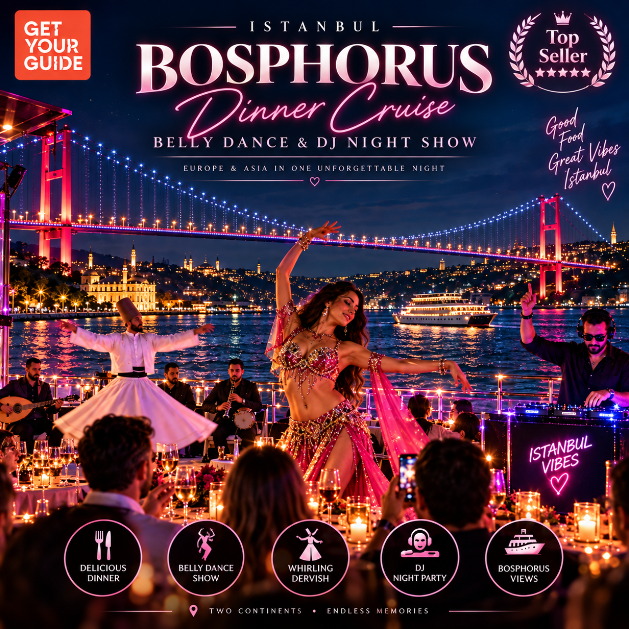 Istanbul: Bosphorus Dinner Cruise, Turkish Shows & DJ Party