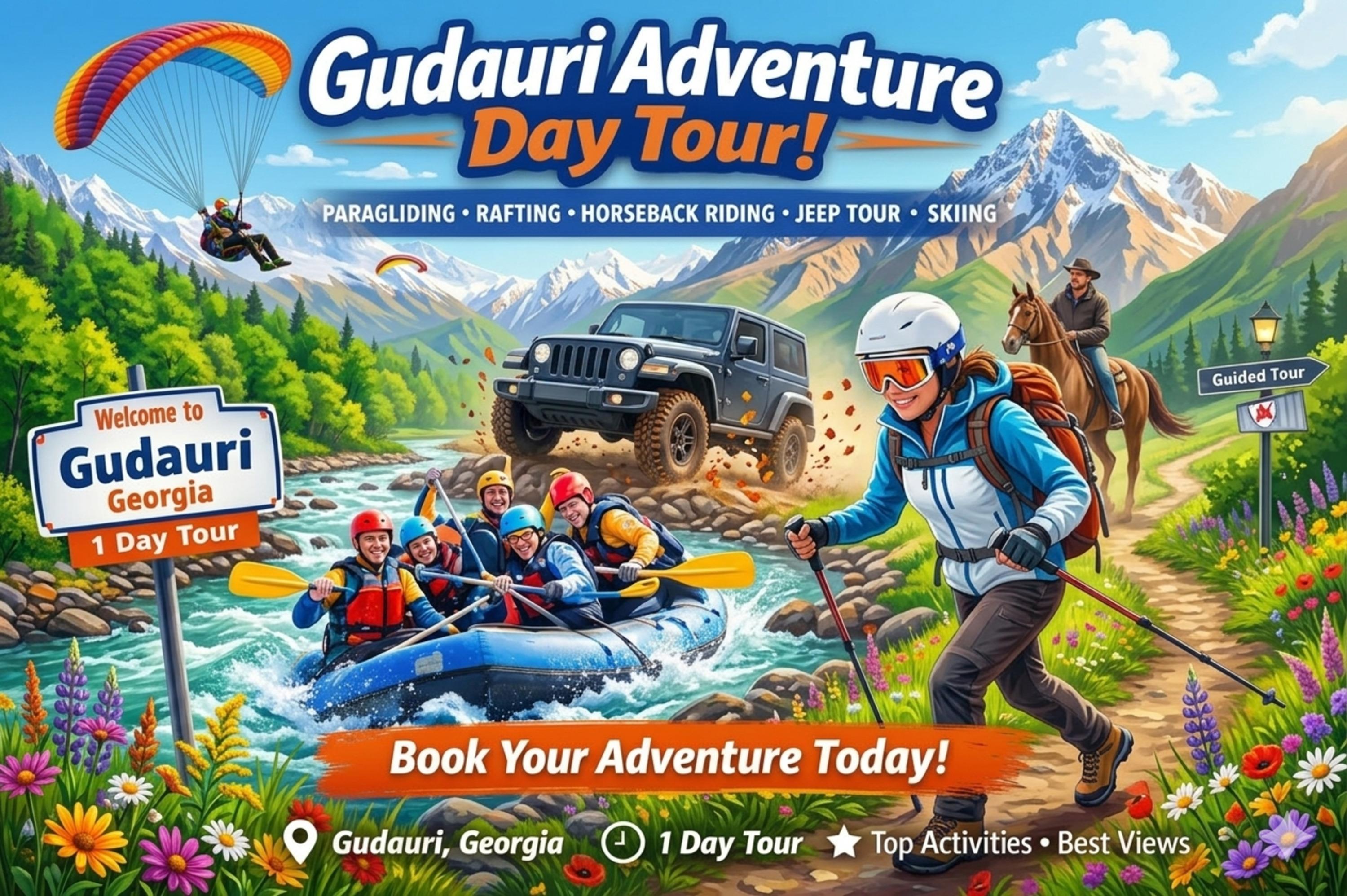 Tbilisi to Gudauri Tour with Rafting Horseback & Paragliding