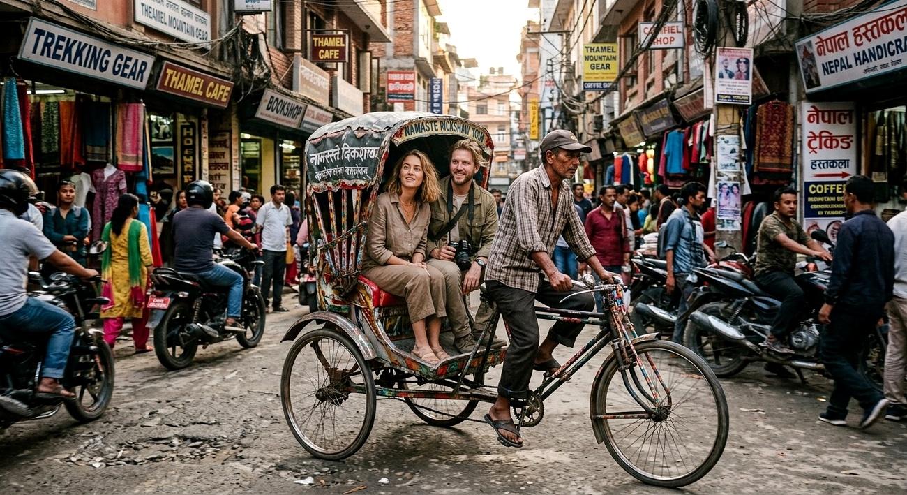 Thamel: Rickshaw Tour with Cultural Dinner or Wine Tasting