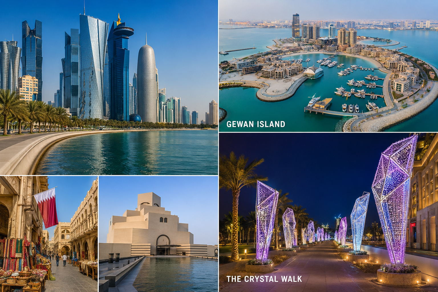 Doha: City Tour, Crystal Walk on Luxury Gewan island