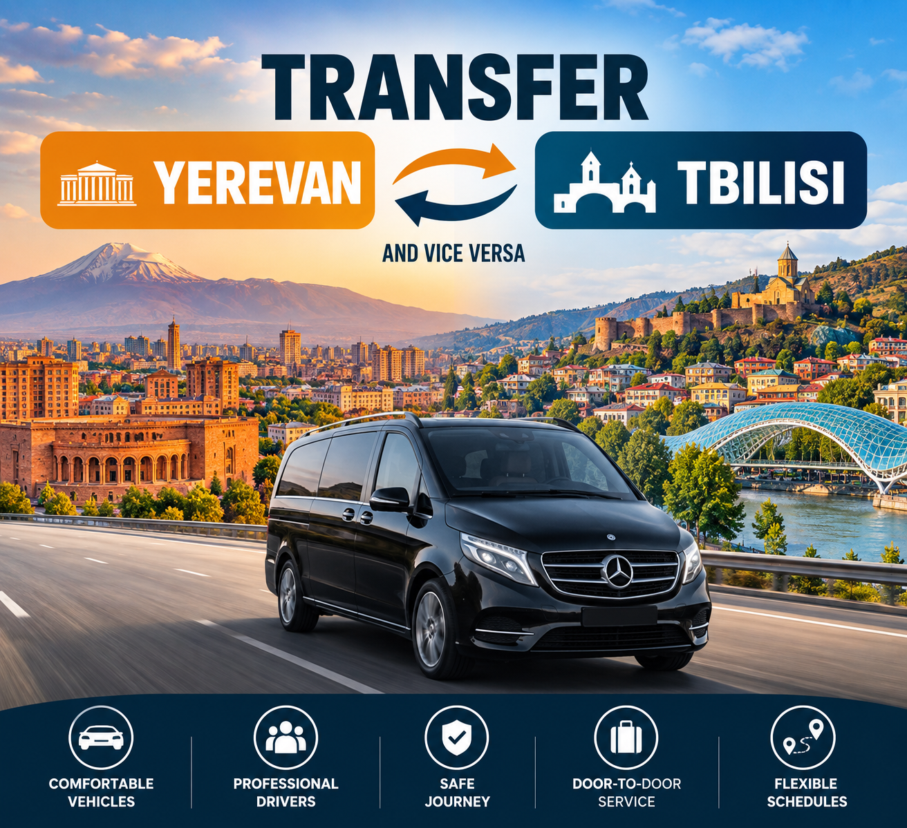 Private Transfer From Yerevan to Tbilisi or Vice Versa 24/7