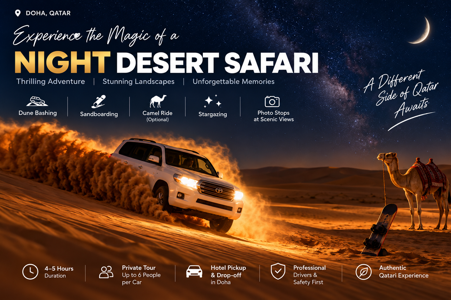 Doha: Night Desert Safari, Stargazing & Hidden Beach