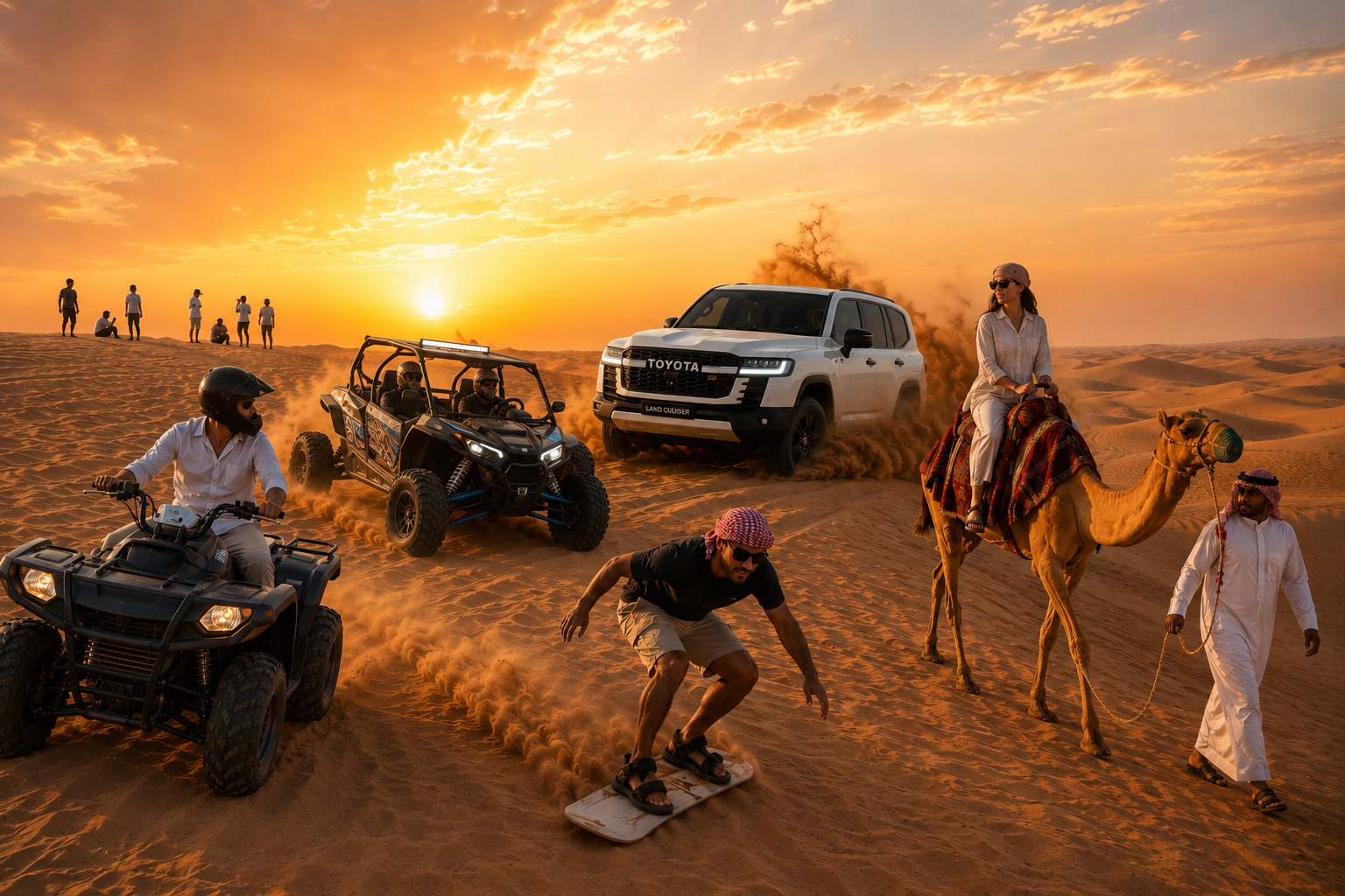 Doha: DesertSafari with Quad Bike, Camel Ride & Sandboarding