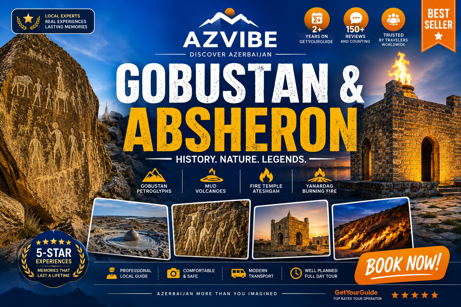 Baku: Gobustan/Absheron guided tour with lunch and tickets
