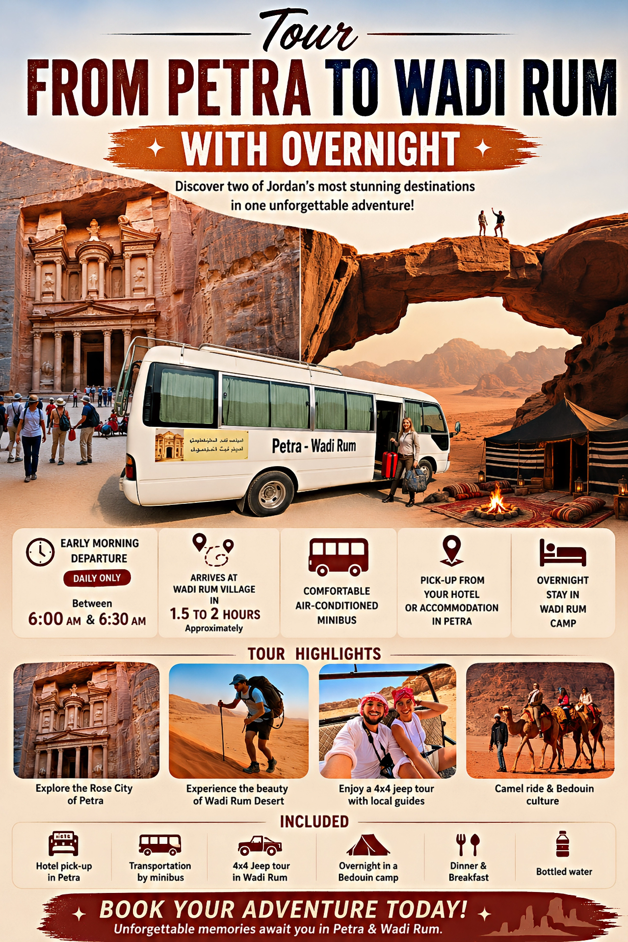 Petra: Wadi Rum Transfer with Optional Camp Stay/Jeeb Tour