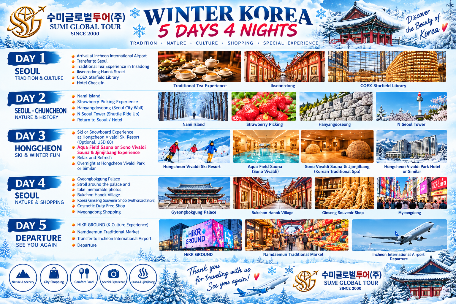 Seoul: 5-Day Winter Tour with Nami Island & Optional Skiing