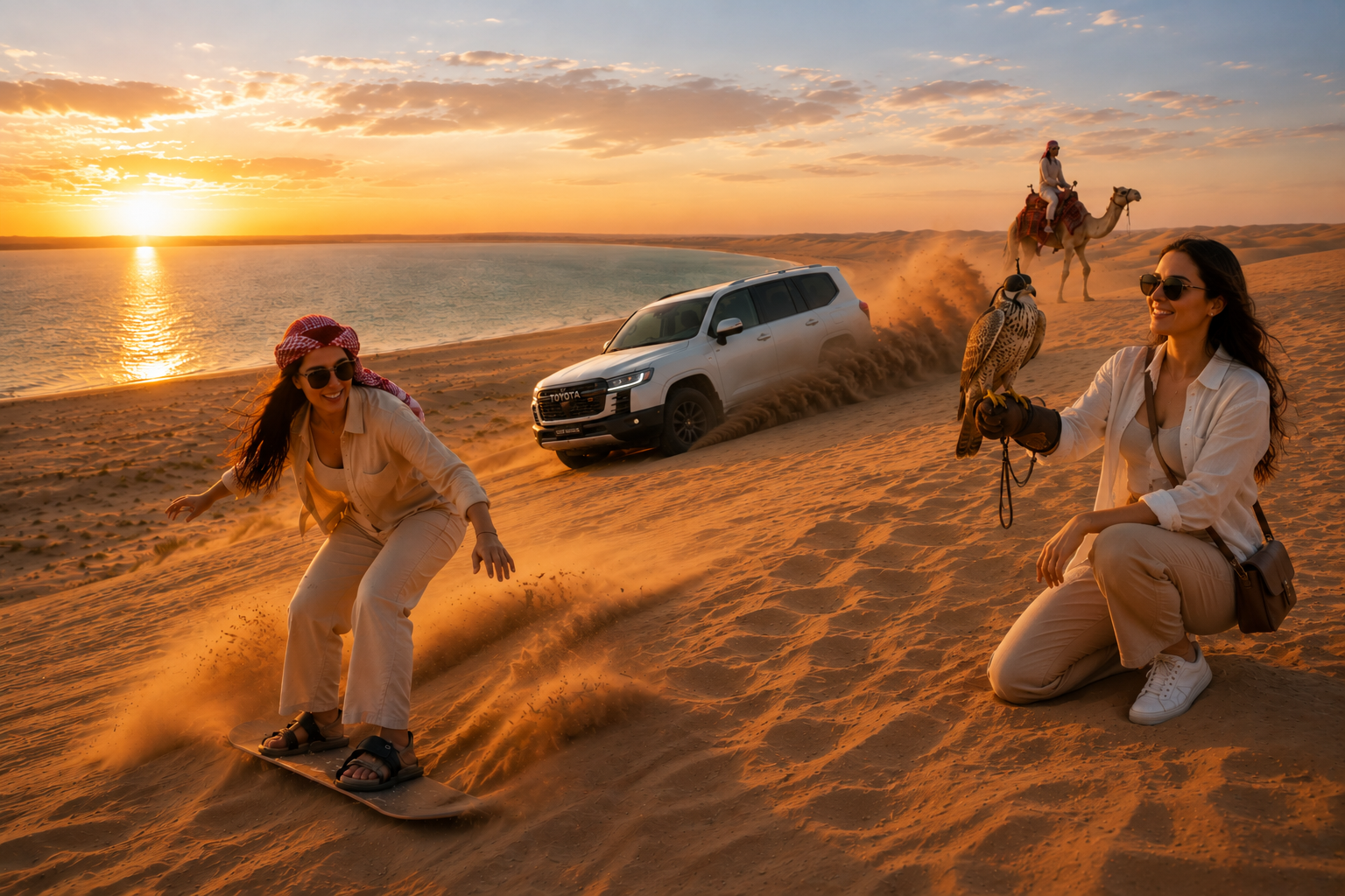 Doha : Inland Sea Desert Safari ,Camel Ride & Sandboarding