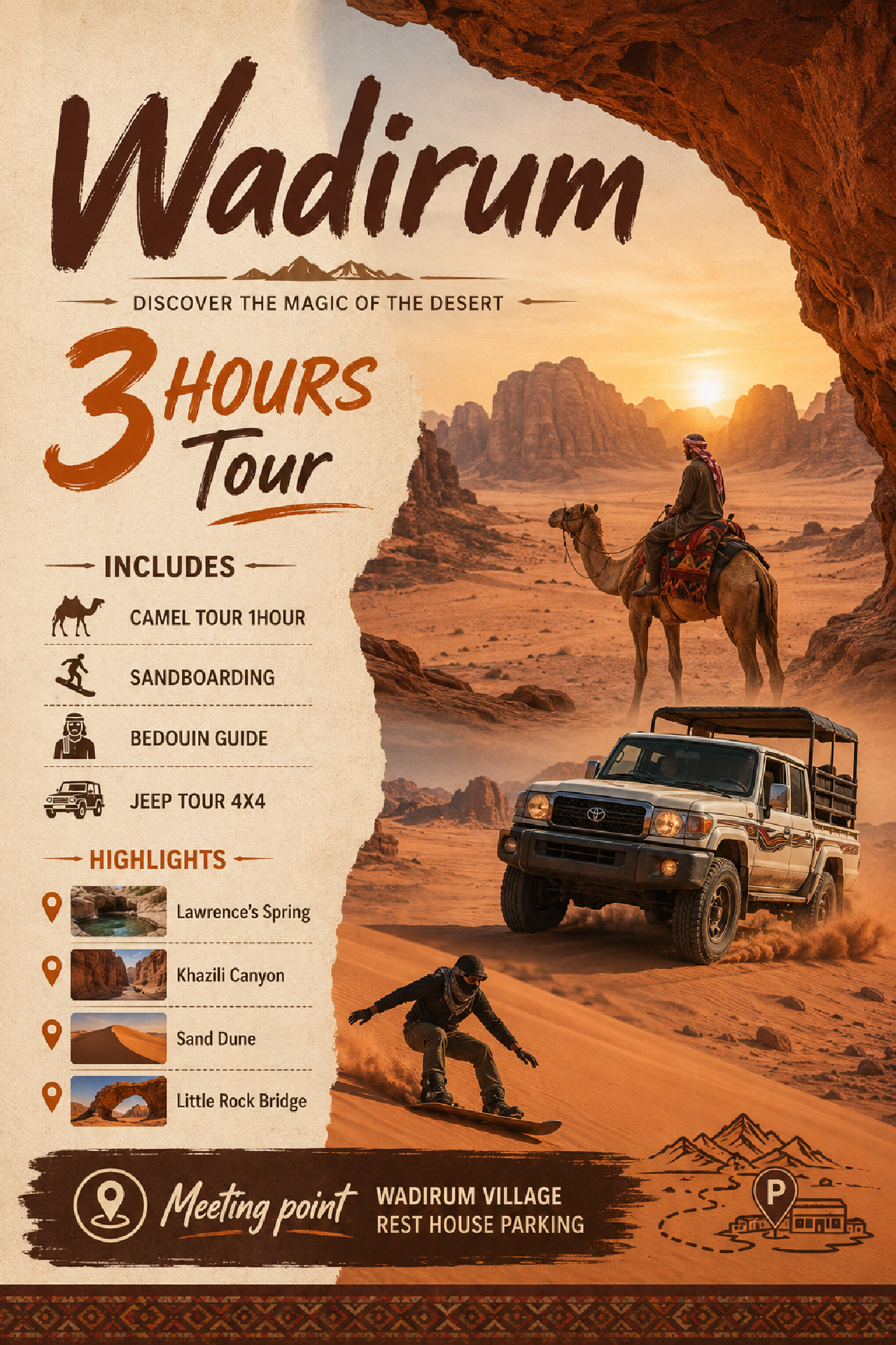 Wadi Rum: Mixed Tour Jeep Tour & Camel Ride Experience