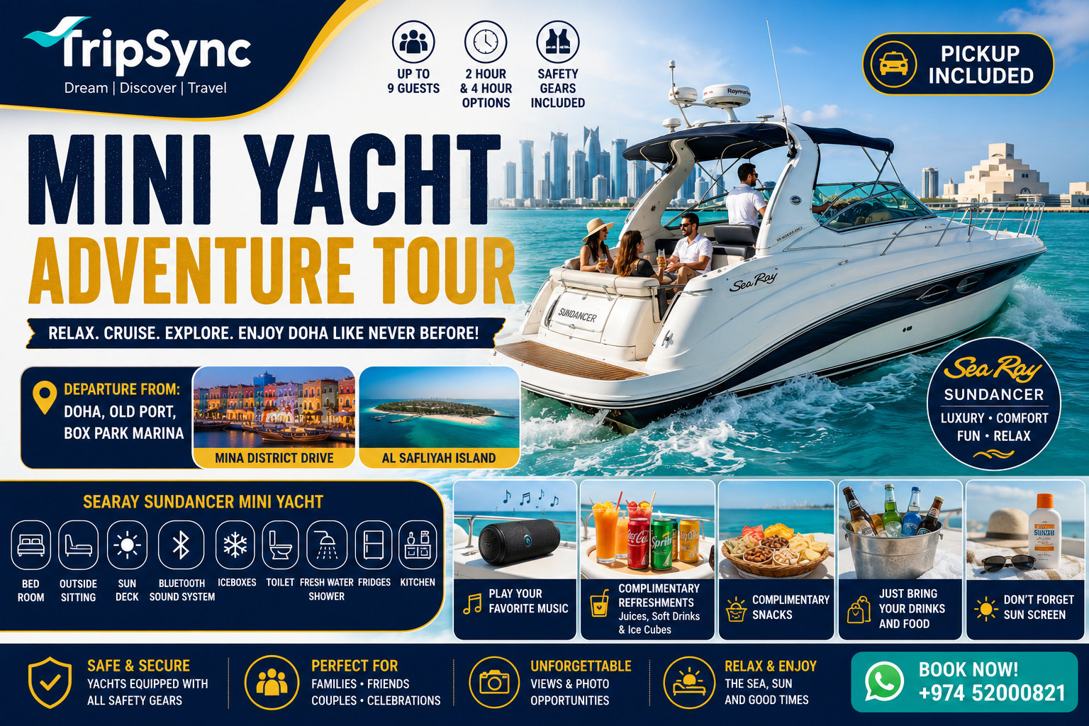 Qatar Private Yacht Cruise to Al Safliyah Island with Pickup