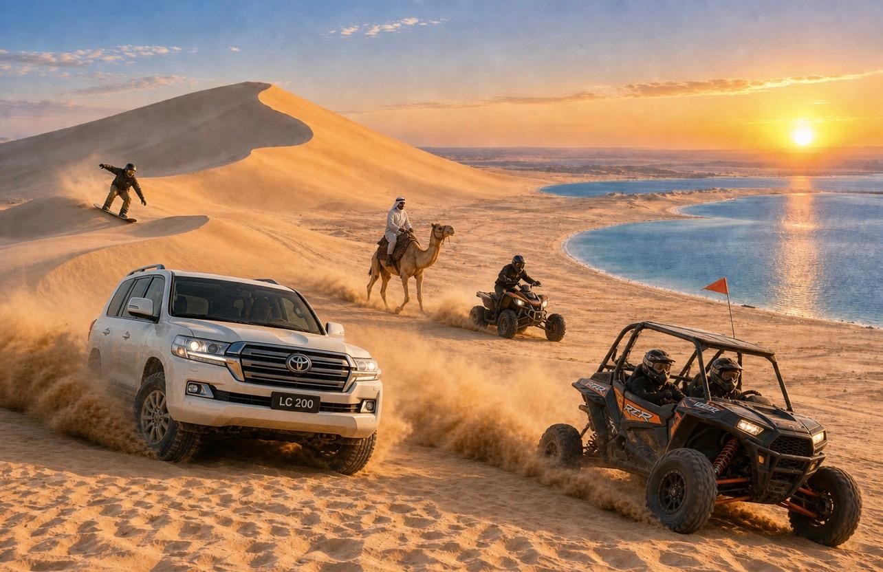 Qatar Shared Desert Safari sandboard camel Ride inland sea