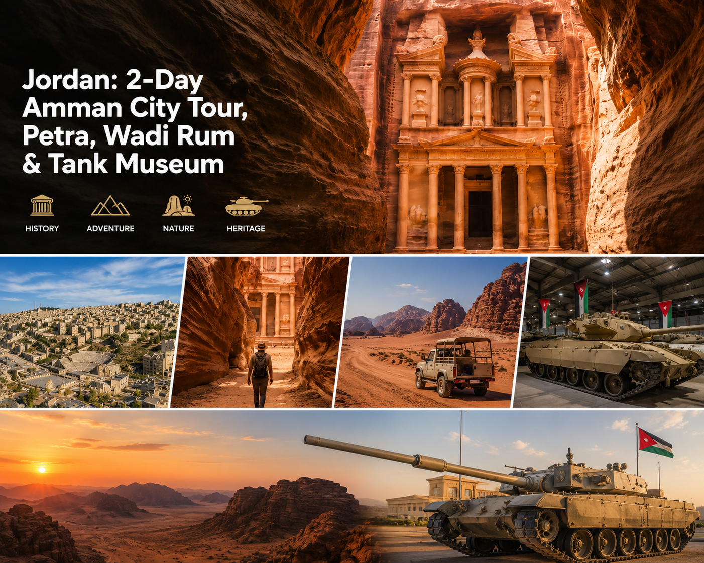 Jordan: 2-Day Amman City Tour, Petra, Wadi Rum & Tank Museum